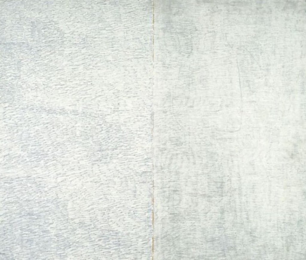 Relationship between two materials - pencil into wet and dry white oil paint, 1977 