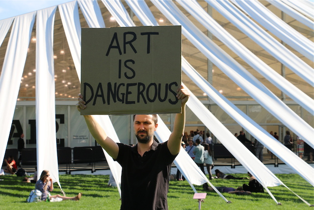 "Art is Dangerous " 2014. Performance in front of the Frieze Art Fair. NYC, US.
